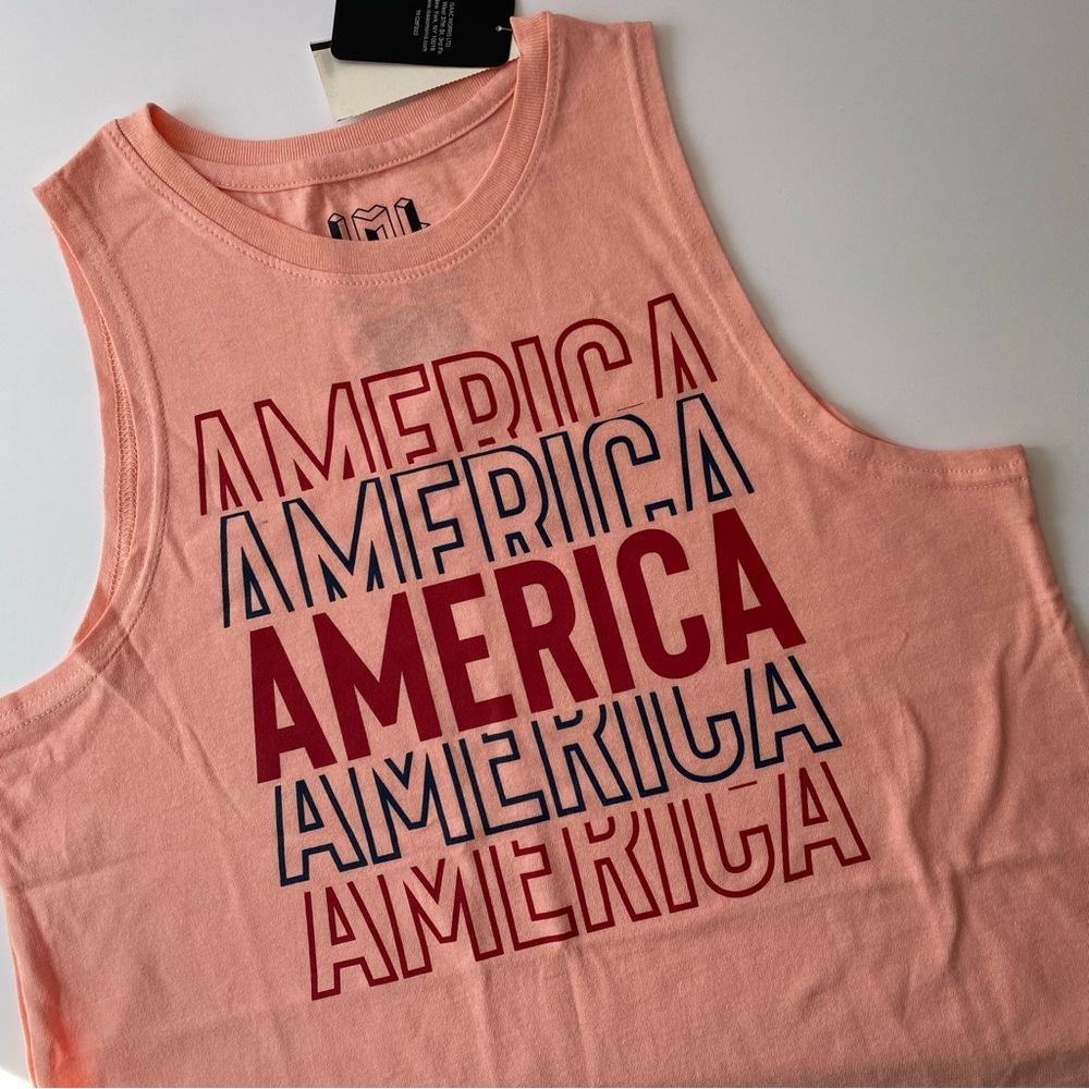 AMERICA Repeat Graphic Muscle Tank‎ Womens Small Patriotic